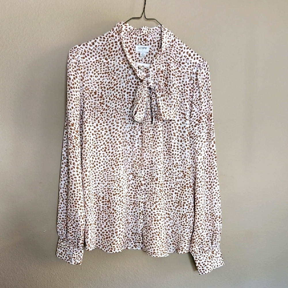 J Crew Leopard Bow Button Up Shirt